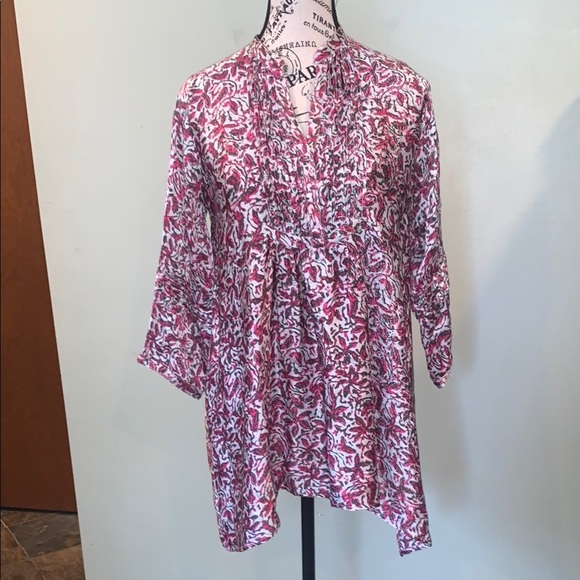 Natalie Martin Silk 3/4 Sleeve Tunic Blouse Top Pink Floral Print Women’s Small - Picture 1 of 13